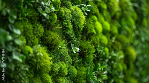 Incorporate a wall panel covered in lush green moss into your workspace, creating a vibrant and eco-friendly office atmosphere. photo