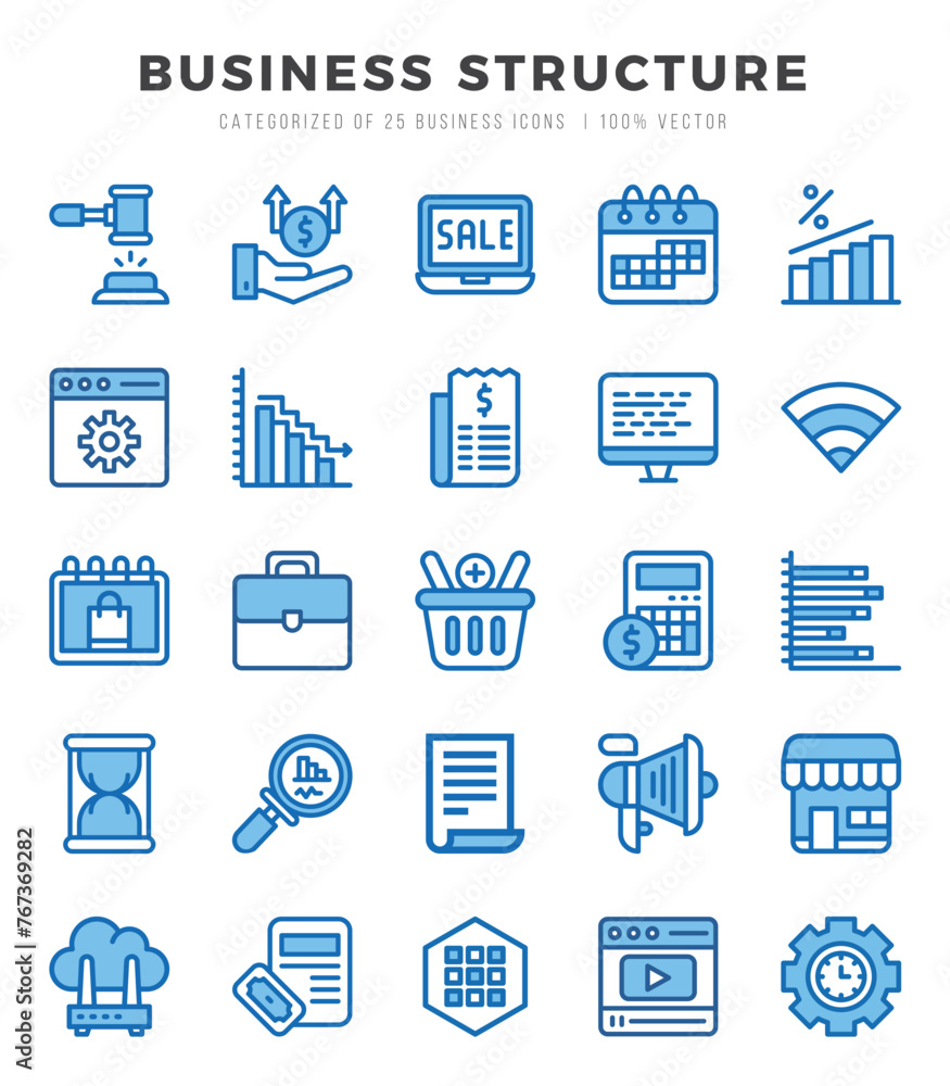Business Structure Icon Pack 25 Vector Symbols for Web Design.