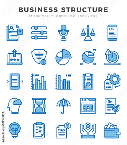 Business Structure Two Color icons collection. 25 icon set. Vector illustration.