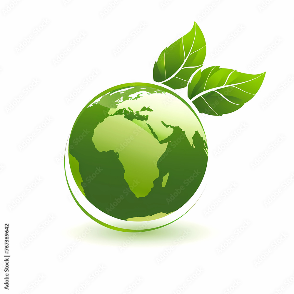 Green earth icon with leaf