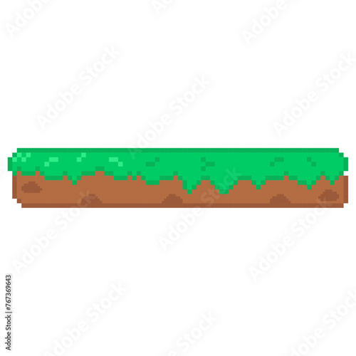 Grass platform for 8-bit games. Vector icon in pixel art style