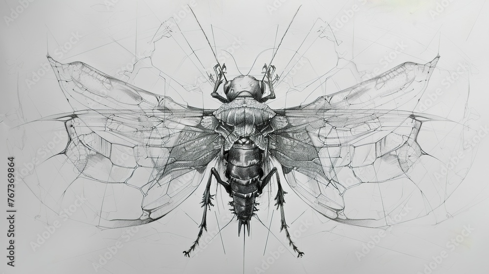 pencil drawing of an insect, abstract, surrealism, hyper detail Stock ...