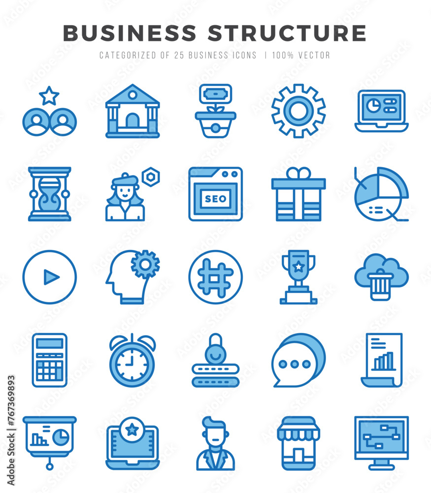 Business Structure icons Pack. Two Color icons set. Business Structure collection set.