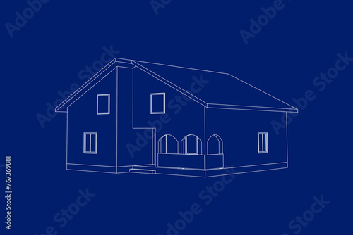Vector perspective of luxury modern house exterior. 3D  model of cottage. Vector blueprint.