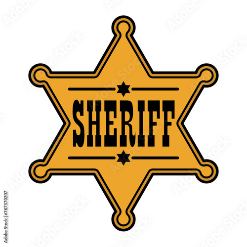 sheriff badge star, emblem of a golden six pointed star with the inscription Sheriff, color vector illustration
