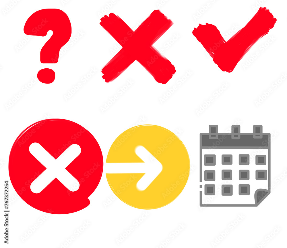 Obraz premium Voting buttons. Red, green, right, wrong. can, can't, yes, no, flat, line, black, accept, reject, flag, false, true, mark. absence, close, approve. Interactive concept. 