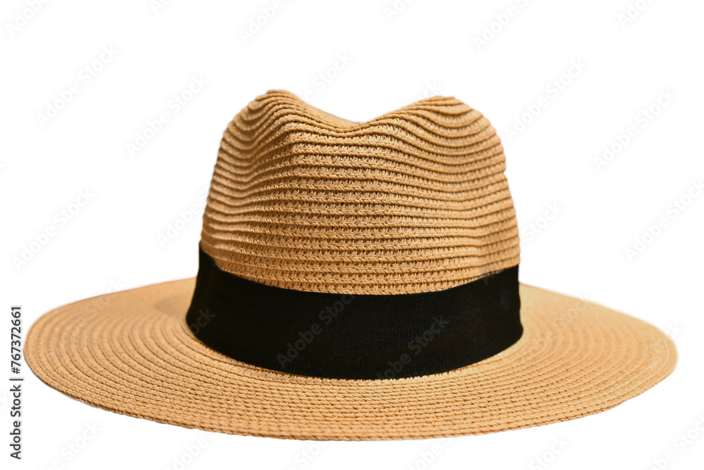 Wicker straw hat on white background