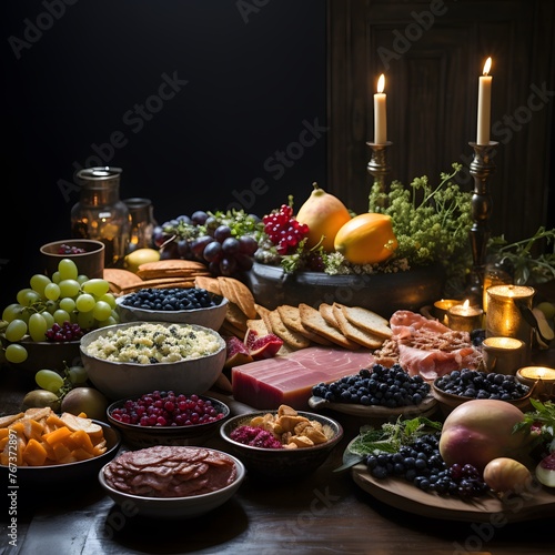 delectable spread of food prepared for a Jewish Hanukkah celebration photo