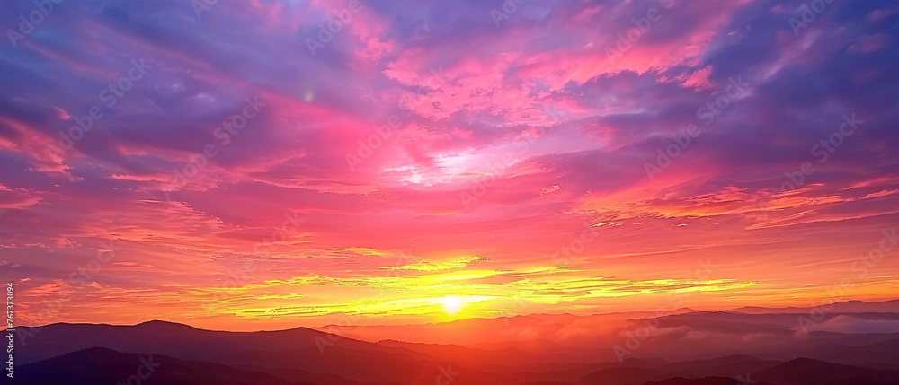 Vibrant hues of pink, orange, and yellow paint the sky during a breathtaking sunrise scene.