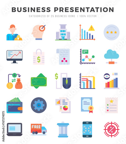 Business Presentation Flat icons collection. 25 icon set in a Flat design.