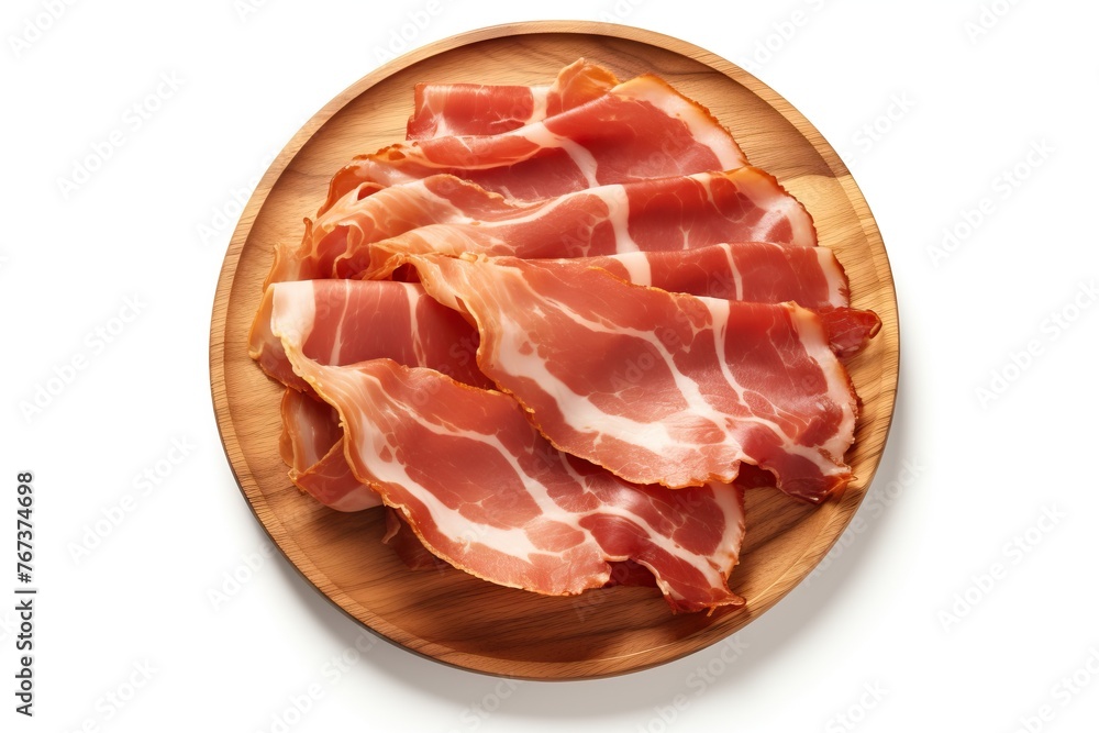 Delicious jamon isolated on a white background. View from above. Delicious jamon isolated on a white background. View from above.