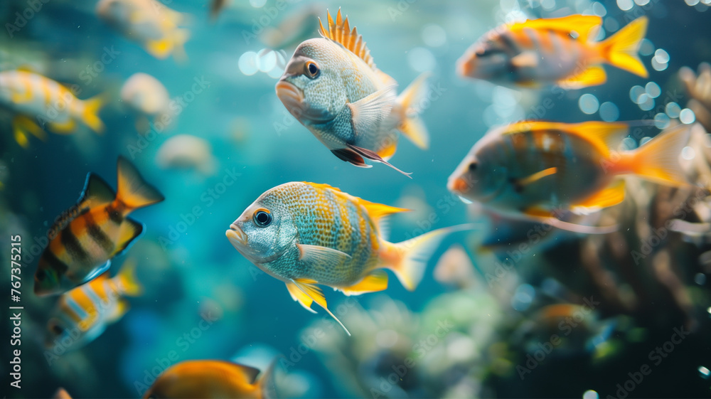 Underwater landscape with fish in the ocean. Underwater landscape with fish in the ocean.