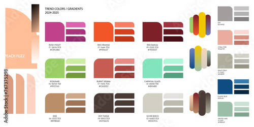 Fashion colors and gradients trend Winter Spring 2024 2025. Color palette forecast of the future color trend. Stock vector palette of shade