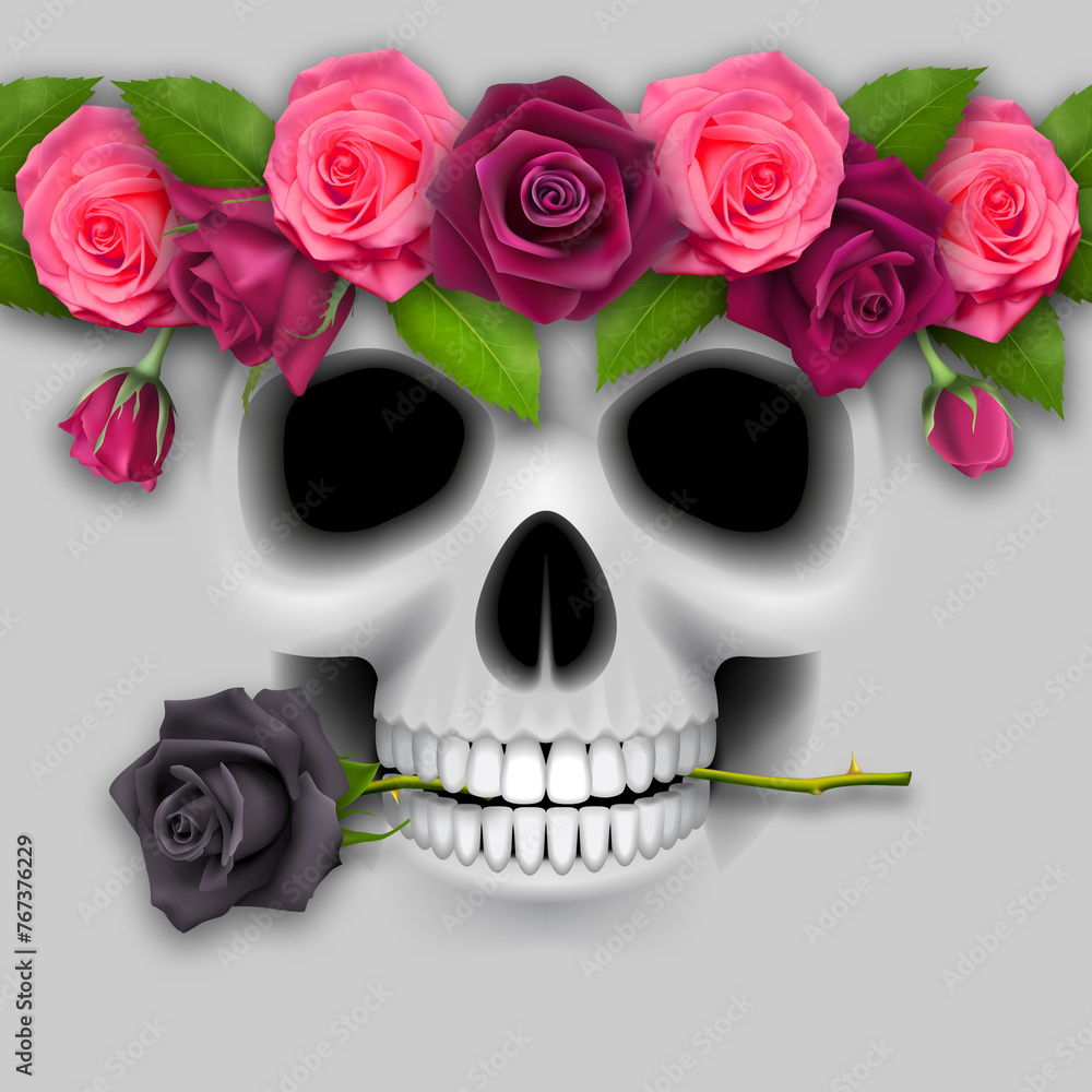 Funny design of skull with roses. Funny design of skull with roses.