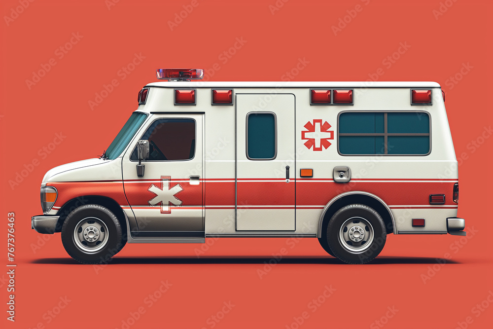 Red and White Ambulance Against Red Background Red and White Ambulance Against Red Background