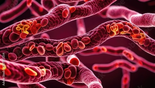 Microscopic red blood cells or parasites in bloodstream or blood flow causing illnessess and healthcare problems
