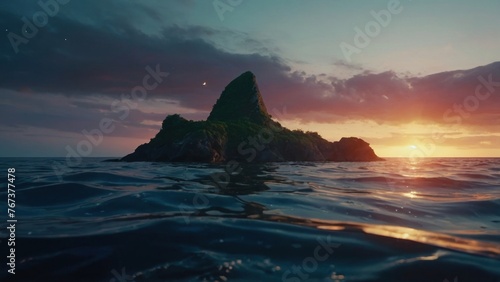 Island and sea at sunset