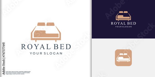 bed with pillow and duvet logo design. Bedroom furniture vector design. Mattress logotype
