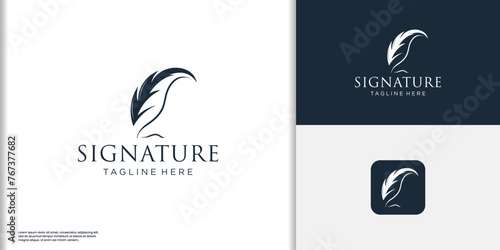 Luxury abstract feather pen logo design. Elegance feather simple shape concept inspiration.