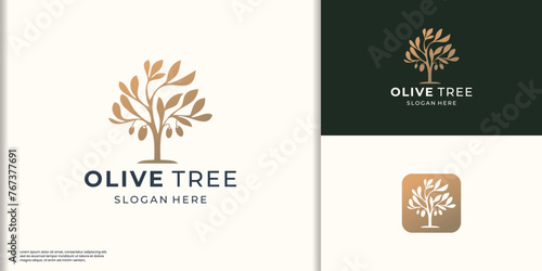 Tree olive branch vector icon. Nature trees vector illustration logo design and golden color premium brand