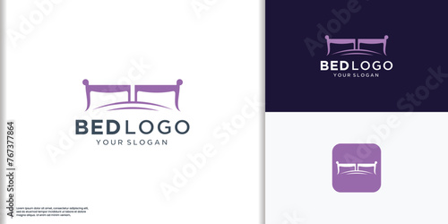 vector bed furniture logo premium design, double pillow illustration. matters icon style concept.