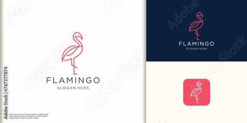 minimalist line flamingo pink logo design vector inspiration