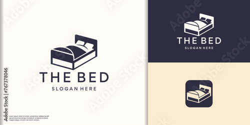 Vector sign stylized bed logos with pillows and duvet concept.