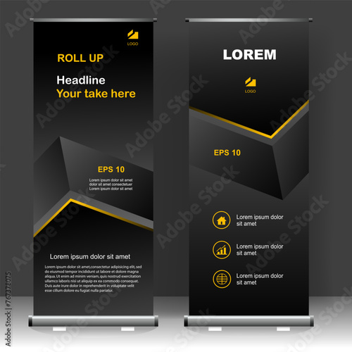 Business Roll up banner luxury vertical template design, for brochure, business, flyer, infographics. modern x-banner and flag-banner advertising. vector illustration