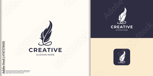 elegant quill signature lines logo template. feather pen infinite design inspiration.