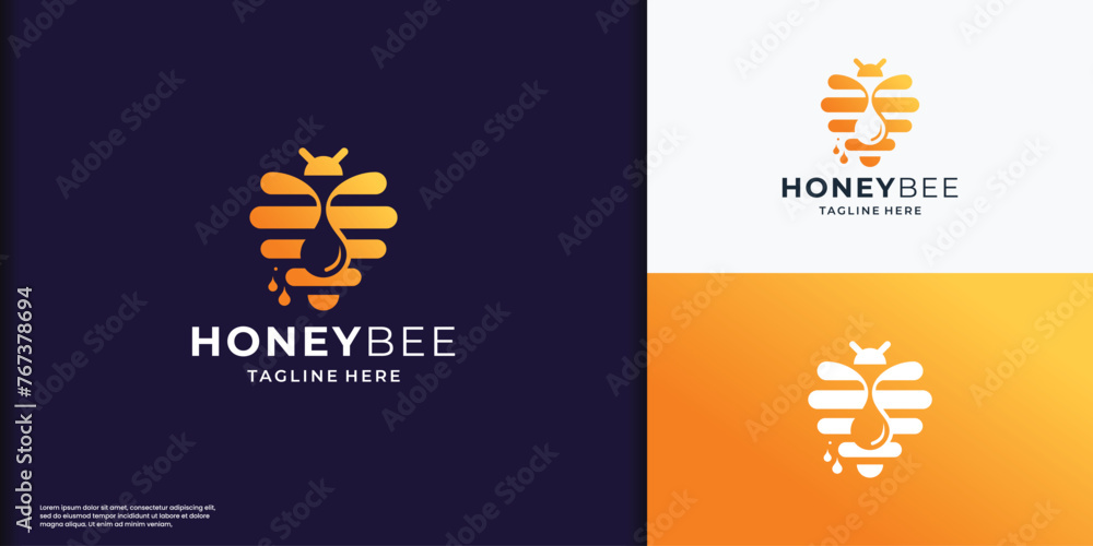 premium honey bee logo design. inspiration honey bee modern concept with gradient color branding. - obrazy, fototapety, plakaty 
