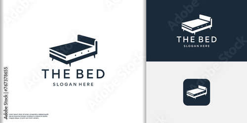 Naklejka interior symbol of bed logo inspiration. geometric shape design bed logo, bedroom furniture illustration.