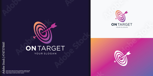 Arrow logotype modern color branding,Arrow right with bulls eye circle lines spiral logo design