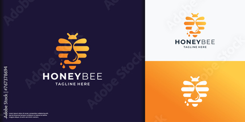 premium honey bee logo design. inspiration honey bee modern concept with gradient color branding.