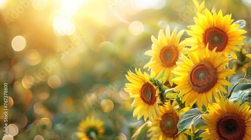 Blurred Sunny Background with Vibrant Sunflowers