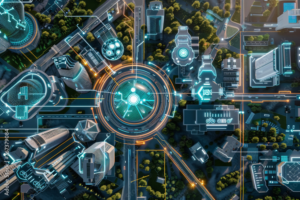 Futuristic Smart City Aerial View