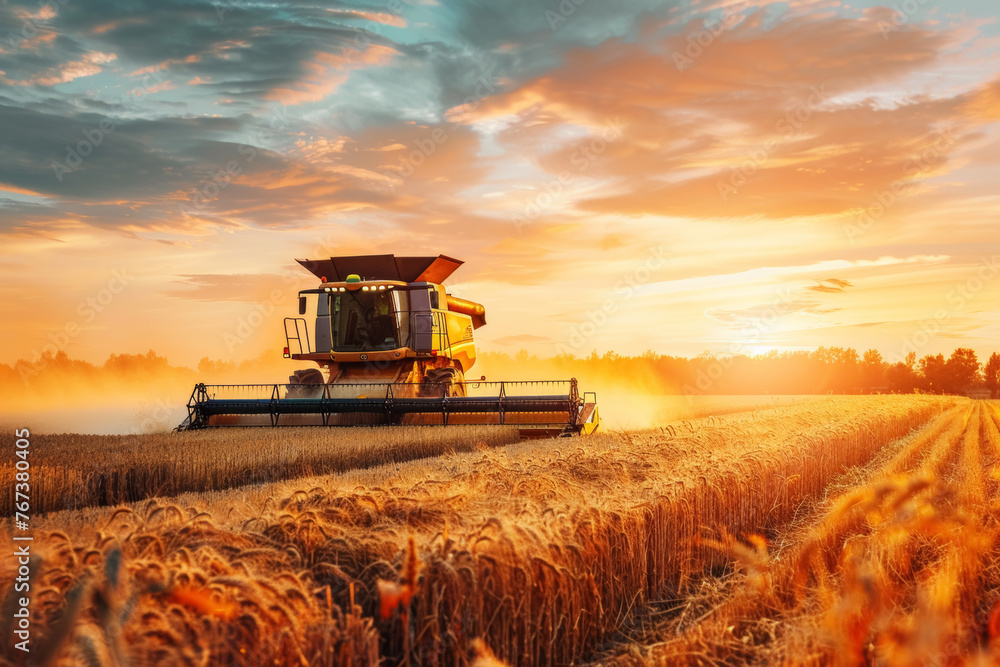 Fototapeta premium Sunset Harvest in Progress