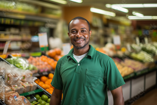 Market Fresh Smile: Friendly Grocer in the Vegetable Aisle