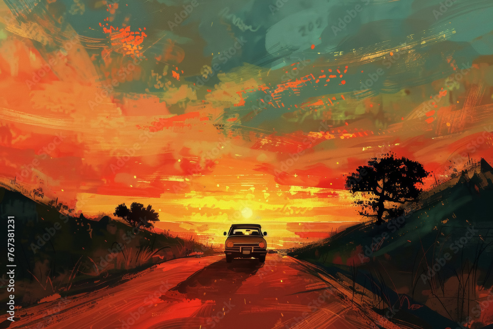 Fototapeta premium Scenic Road Trip at Dusk