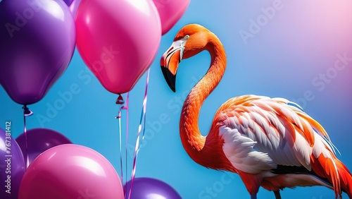 pink flamingo with balloons,