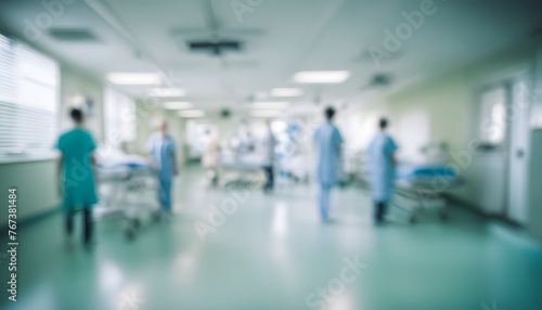 Healthcare Collaboration: Defocused Silhouettes of Medical Staff Walking in Hospital Corridor. Illustrating Teamwork and Expertise in Modern Medicine. Doctor in Hospital Corridor. Unfocused Background