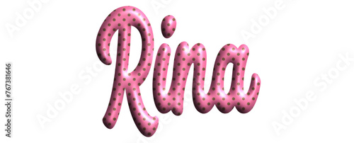 Rina - pink color with dots, fabric style -name - three-dimensional effect tubular writing - Vector graphics - Word for greetings, banners, card, prints, cricut, silhouette, sublimation
