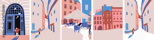 Architecture landscape set. Banner travel trip. For social networks, advertising or logo Travel agency