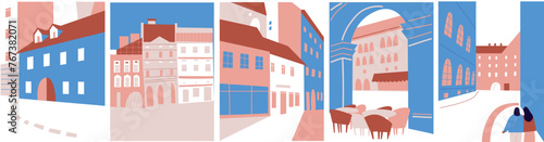 Architecture landscape set. Banner travel trip. For social networks, advertising or logo Travel agency