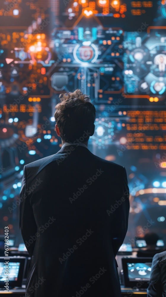 Medium shot of a businessman finishing a surf session in a red ocean, looking back at the waves, analyzing his performance Medium shot of a businessman finishing a surf session in a red ocean, looking back at the waves, analyzing his performance