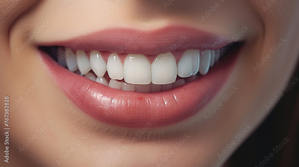 Close up shot of a woman's smile with white healthy teeth, Banner for dentistry or dentist advertising, healthy teeth concept Close up shot of a woman's smile with white healthy teeth, Banner for dentistry or dentist advertising, healthy teeth concept