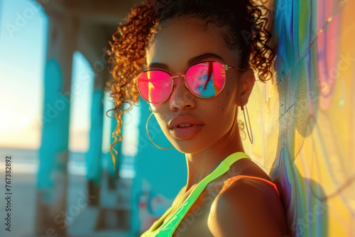 Medium shot of a woman in neon sportswear © BoOm