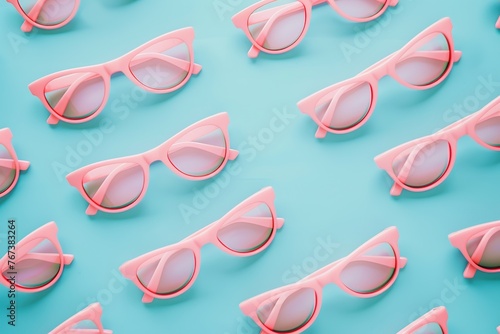 Pattern of pink sunglasses on blue background