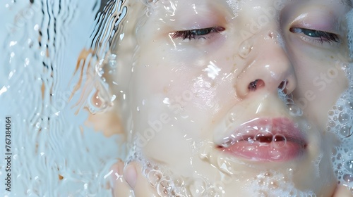 Close up portrait of beautiful woman clean her skin with cleansing gel  washing face. Beauty spa  Skin care concept.
