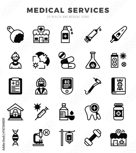 Simple Set of MEDICAL SERVICES Related Vector Lineal Fill Icons.
