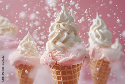 Wallpaper Mural  A whimsical close-up of an ice cream cone with scoops levitating above Torontodigital.ca